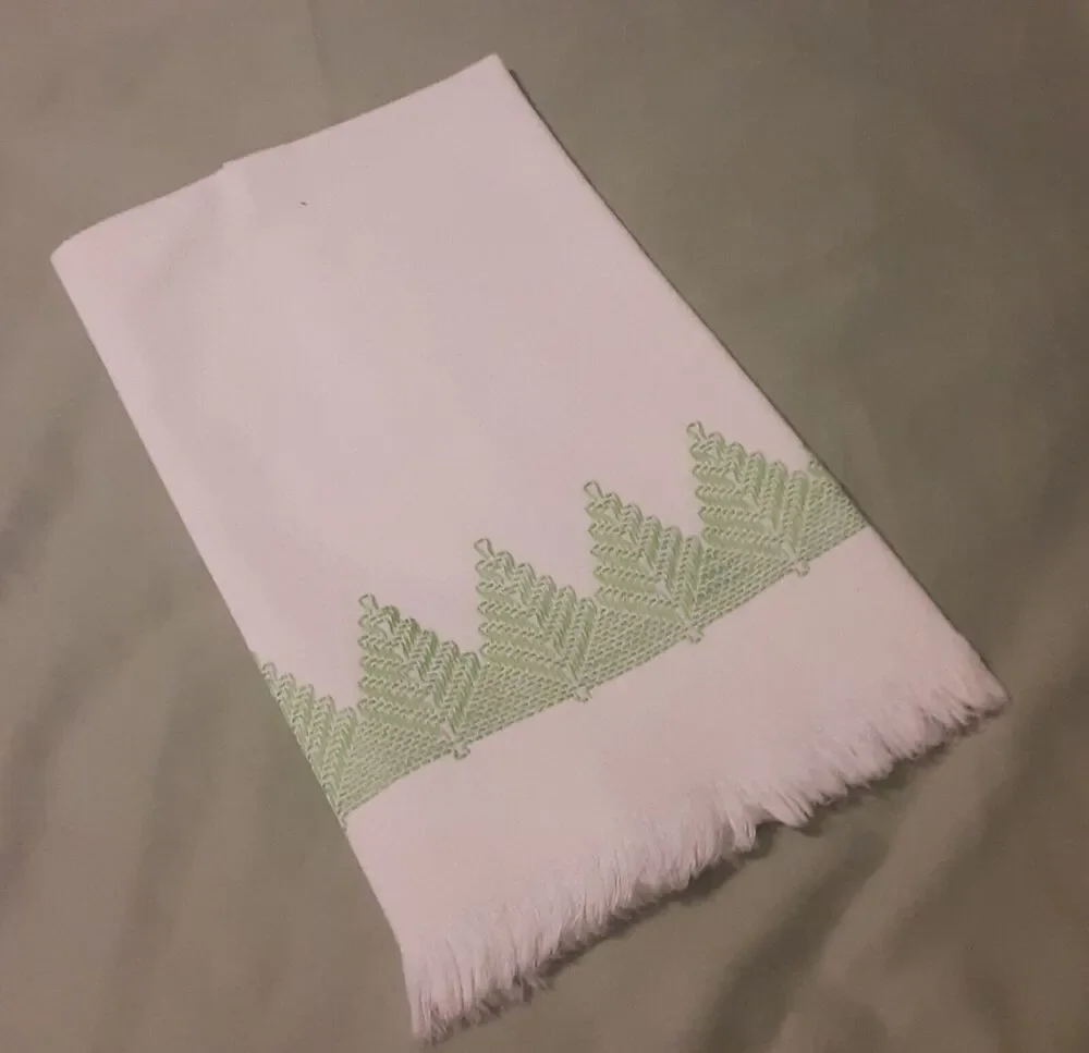 Vintage Swiss Embroidered Christmas Tea Towel Fringed